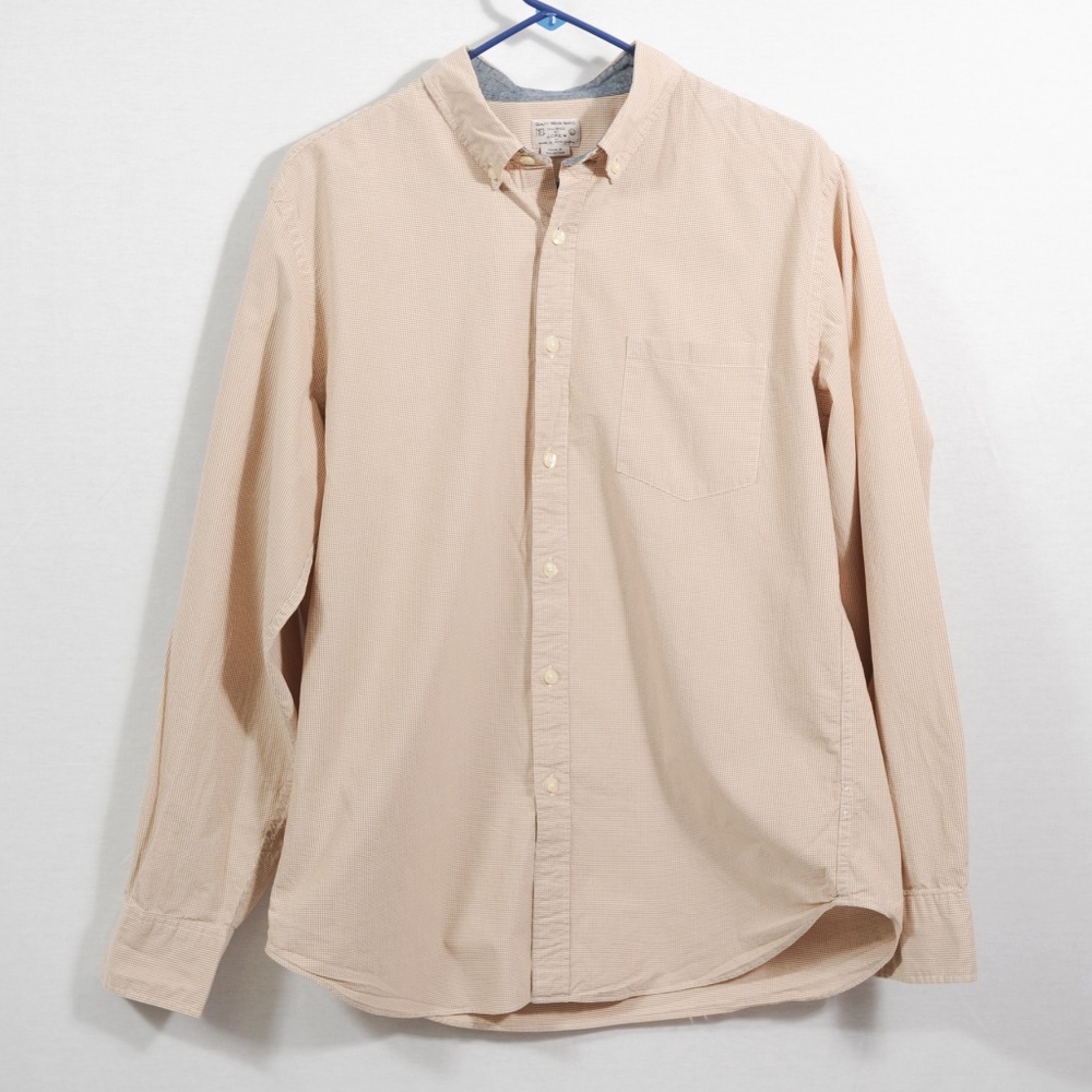 J. Crew Men's Honey & White Plaid Shirt Men's Button Down Size Large